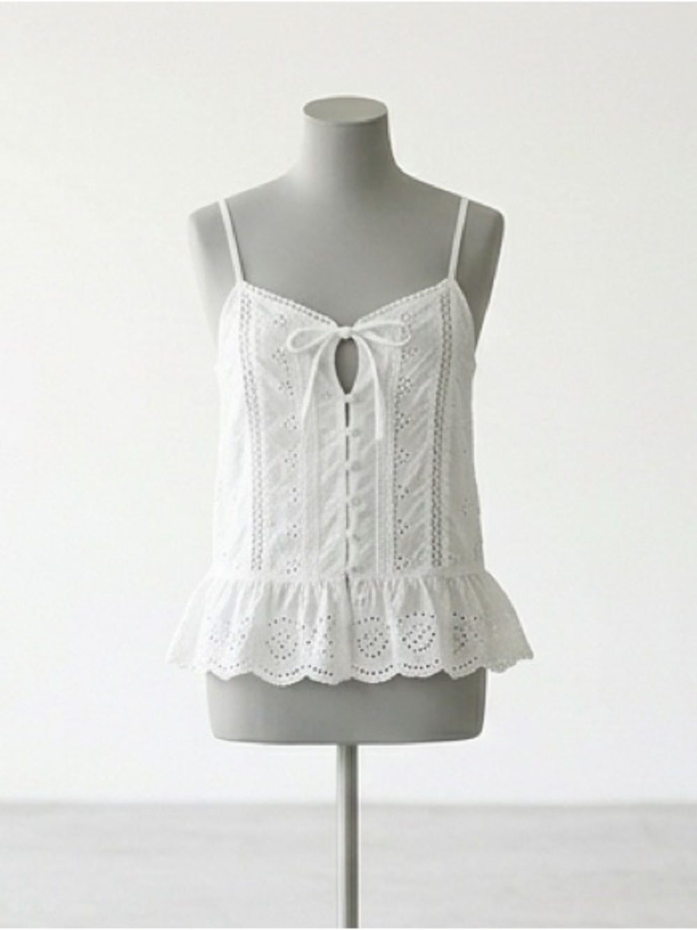 Women’s White Eyelet Peplum Tank Top - Sleeveless Tie Front
